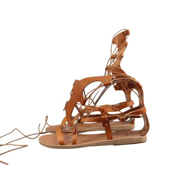 Ancient Greek Sandals Women 38 Sofia Tall Lace Up Gladiator Leather Handmade Tie - Picture 5 of 15